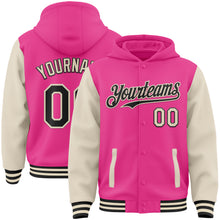 Charger l&#39;image dans la galerie, Custom Pink Black-Cream Bomber Full-Snap Varsity Letterman Two Tone Hoodie Jacket
