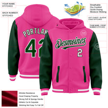 Charger l&#39;image dans la galerie, Custom Pink Green-White Bomber Full-Snap Varsity Letterman Two Tone Hoodie Jacket
