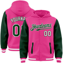 Charger l&#39;image dans la galerie, Custom Pink Green-White Bomber Full-Snap Varsity Letterman Two Tone Hoodie Jacket
