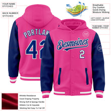 Charger l&#39;image dans la galerie, Custom Pink Royal-White Bomber Full-Snap Varsity Letterman Two Tone Hoodie Jacket
