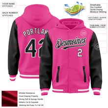 Charger l&#39;image dans la galerie, Custom Pink Black-White Bomber Full-Snap Varsity Letterman Two Tone Hoodie Jacket
