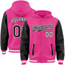 Charger l&#39;image dans la galerie, Custom Pink Black-White Bomber Full-Snap Varsity Letterman Two Tone Hoodie Jacket
