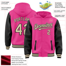 Charger l&#39;image dans la galerie, Custom Pink Cream-Black Bomber Full-Snap Varsity Letterman Two Tone Hoodie Jacket
