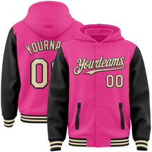 Charger l&#39;image dans la galerie, Custom Pink Cream-Black Bomber Full-Snap Varsity Letterman Two Tone Hoodie Jacket
