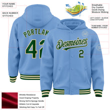 Загрузить изображение в средство просмотра галереи, Custom Light Blue Green-Cream Bomber Full-Snap Varsity Letterman Hoodie Jacket
