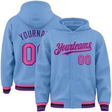 Charger l&#39;image dans la galerie, Custom Light Blue Pink Purple-Black Bomber Full-Snap Varsity Letterman Hoodie Jacket
