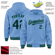 Charger l&#39;image dans la galerie, Custom Light Blue Black-Teal Bomber Full-Snap Varsity Letterman Hoodie Jacket
