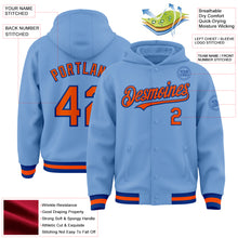 Charger l&#39;image dans la galerie, Custom Light Blue Orange-Royal Bomber Full-Snap Varsity Letterman Hoodie Jacket
