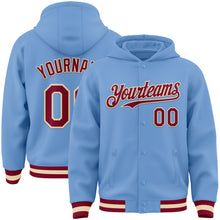 Charger l&#39;image dans la galerie, Custom Light Blue Maroon-Cream Bomber Full-Snap Varsity Letterman Hoodie Jacket
