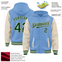 Charger l&#39;image dans la galerie, Custom Light Blue Green-Cream Bomber Full-Snap Varsity Letterman Two Tone Hoodie Jacket
