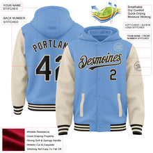 Laden Sie das Bild in den Galerie-Viewer, Custom Light Blue Black-Cream Bomber Full-Snap Varsity Letterman Two Tone Hoodie Jacket
