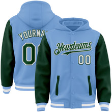 Charger l&#39;image dans la galerie, Custom Light Blue Green-White Bomber Full-Snap Varsity Letterman Two Tone Hoodie Jacket
