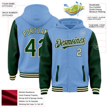 Charger l&#39;image dans la galerie, Custom Light Blue Green-Cream Bomber Full-Snap Varsity Letterman Two Tone Hoodie Jacket
