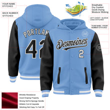 Загрузить изображение в средство просмотра галереи, Custom Light Blue Black-White Bomber Full-Snap Varsity Letterman Two Tone Hoodie Jacket
