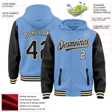 Загрузить изображение в средство просмотра галереи, Custom Light Blue Black-Cream Bomber Full-Snap Varsity Letterman Two Tone Hoodie Jacket
