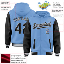 Загрузить изображение в средство просмотра галереи, Custom Light Blue Black-Gray Bomber Full-Snap Varsity Letterman Two Tone Hoodie Jacket
