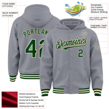 Загрузить изображение в средство просмотра галереи, Custom Gray Green-Cream Bomber Full-Snap Varsity Letterman Hoodie Jacket
