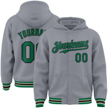 Загрузить изображение в средство просмотра галереи, Custom Gray Kelly Green Black-Cream Bomber Full-Snap Varsity Letterman Hoodie Jacket
