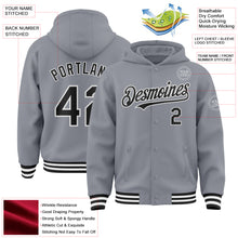 Загрузить изображение в средство просмотра галереи, Custom Gray Black-White Bomber Full-Snap Varsity Letterman Hoodie Jacket
