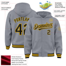 Загрузить изображение в средство просмотра галереи, Custom Gray Black-Gold Bomber Full-Snap Varsity Letterman Hoodie Jacket
