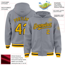 Загрузить изображение в средство просмотра галереи, Custom Gray Gold-Black Bomber Full-Snap Varsity Letterman Hoodie Jacket
