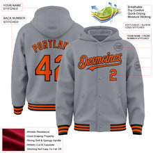 Загрузить изображение в средство просмотра галереи, Custom Gray Orange-Black Bomber Full-Snap Varsity Letterman Hoodie Jacket
