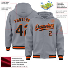 Загрузить изображение в средство просмотра галереи, Custom Gray Black-Orange Bomber Full-Snap Varsity Letterman Hoodie Jacket
