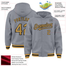 Загрузить изображение в средство просмотра галереи, Custom Gray Old Gold-Black Bomber Full-Snap Varsity Letterman Hoodie Jacket
