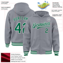 Загрузить изображение в средство просмотра галереи, Custom Gray Kelly Green-White Bomber Full-Snap Varsity Letterman Hoodie Jacket
