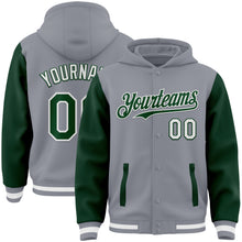 Загрузить изображение в средство просмотра галереи, Custom Gray Green-White Bomber Full-Snap Varsity Letterman Two Tone Hoodie Jacket
