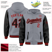 Загрузить изображение в средство просмотра галереи, Custom Gray Black-Red Bomber Full-Snap Varsity Letterman Two Tone Hoodie Jacket
