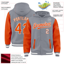 Загрузить изображение в средство просмотра галереи, Custom Gray Orange-White Bomber Full-Snap Varsity Letterman Two Tone Hoodie Jacket
