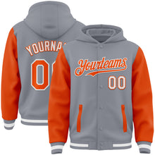 Загрузить изображение в средство просмотра галереи, Custom Gray Orange-White Bomber Full-Snap Varsity Letterman Two Tone Hoodie Jacket
