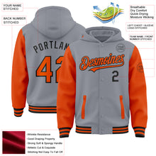 Загрузить изображение в средство просмотра галереи, Custom Gray Orange-Black Bomber Full-Snap Varsity Letterman Two Tone Hoodie Jacket
