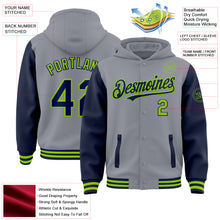 Загрузить изображение в средство просмотра галереи, Custom Gray Navy-Neon Green Bomber Full-Snap Varsity Letterman Two Tone Hoodie Jacket
