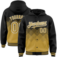 Загрузить изображение в средство просмотра галереи, Custom Black Old Gold-White Gradient Square Shape 3D Pattern Design Bomber Full-Snap Varsity Letterman Hoodie Jacket
