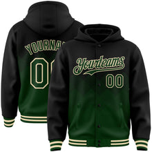 Загрузить изображение в средство просмотра галереи, Custom Black Green-Cream Gradient Square Shape 3D Pattern Design Bomber Full-Snap Varsity Letterman Hoodie Jacket
