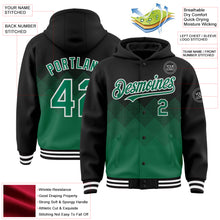 Charger l&#39;image dans la galerie, Custom Black Kelly Green-White Gradient Square Shape 3D Pattern Design Bomber Full-Snap Varsity Letterman Hoodie Jacket
