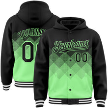 Загрузить изображение в средство просмотра галереи, Custom Black Pea Green-White Gradient Square Shape 3D Pattern Design Bomber Full-Snap Varsity Letterman Hoodie Jacket
