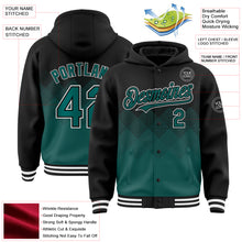 Charger l&#39;image dans la galerie, Custom Black Midnight Green-White Gradient Square Shape 3D Pattern Design Bomber Full-Snap Varsity Letterman Hoodie Jacket
