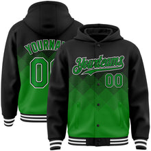 Charger l&#39;image dans la galerie, Custom Black Grass Green-White Gradient Square Shape 3D Pattern Design Bomber Full-Snap Varsity Letterman Hoodie Jacket
