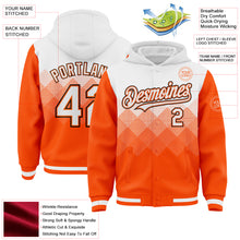 Charger l&#39;image dans la galerie, Custom White Orange-Black Gradient Square Shape 3D Pattern Design Bomber Full-Snap Varsity Letterman Hoodie Jacket
