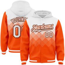 Charger l&#39;image dans la galerie, Custom White Orange-Black Gradient Square Shape 3D Pattern Design Bomber Full-Snap Varsity Letterman Hoodie Jacket
