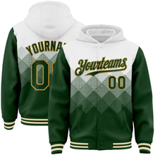 Загрузить изображение в средство просмотра галереи, Custom White Green-Old Gold Gradient Square Shape 3D Pattern Design Bomber Full-Snap Varsity Letterman Hoodie Jacket
