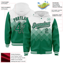 Загрузить изображение в средство просмотра галереи, Custom White Kelly Green-Black Gradient Square Shape 3D Pattern Design Bomber Full-Snap Varsity Letterman Hoodie Jacket
