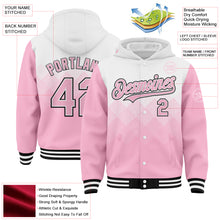 Загрузить изображение в средство просмотра галереи, Custom White Light Pink-Black Gradient Square Shape 3D Pattern Design Bomber Full-Snap Varsity Letterman Hoodie Jacket
