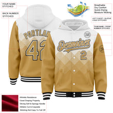 Загрузить изображение в средство просмотра галереи, Custom White Old Gold-Black Gradient Square Shape 3D Pattern Design Bomber Full-Snap Varsity Letterman Hoodie Jacket
