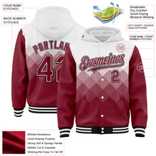 Загрузить изображение в средство просмотра галереи, Custom White Crimson-Black Gradient Square Shape 3D Pattern Design Bomber Full-Snap Varsity Letterman Hoodie Jacket
