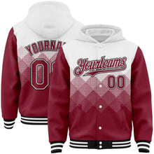 Загрузить изображение в средство просмотра галереи, Custom White Crimson-Black Gradient Square Shape 3D Pattern Design Bomber Full-Snap Varsity Letterman Hoodie Jacket
