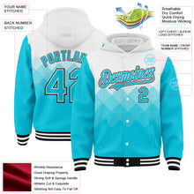 Загрузить изображение в средство просмотра галереи, Custom White Lakes Blue-Black Gradient Square Shape 3D Pattern Design Bomber Full-Snap Varsity Letterman Hoodie Jacket
